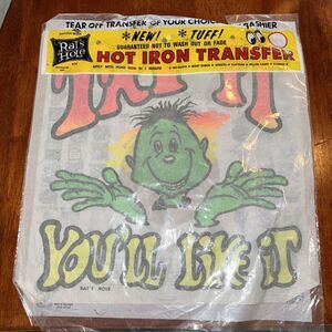 Vintage 1967 Ed Roth Rat's Hole Neon Iron Tranfer NOS "try it you'll like it" B4